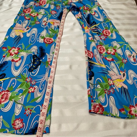 ZARA Blue Colorful Floral Wide-Leg Pants Light & Flowy Sz S Birds Butterflies - Picture 6 of 16